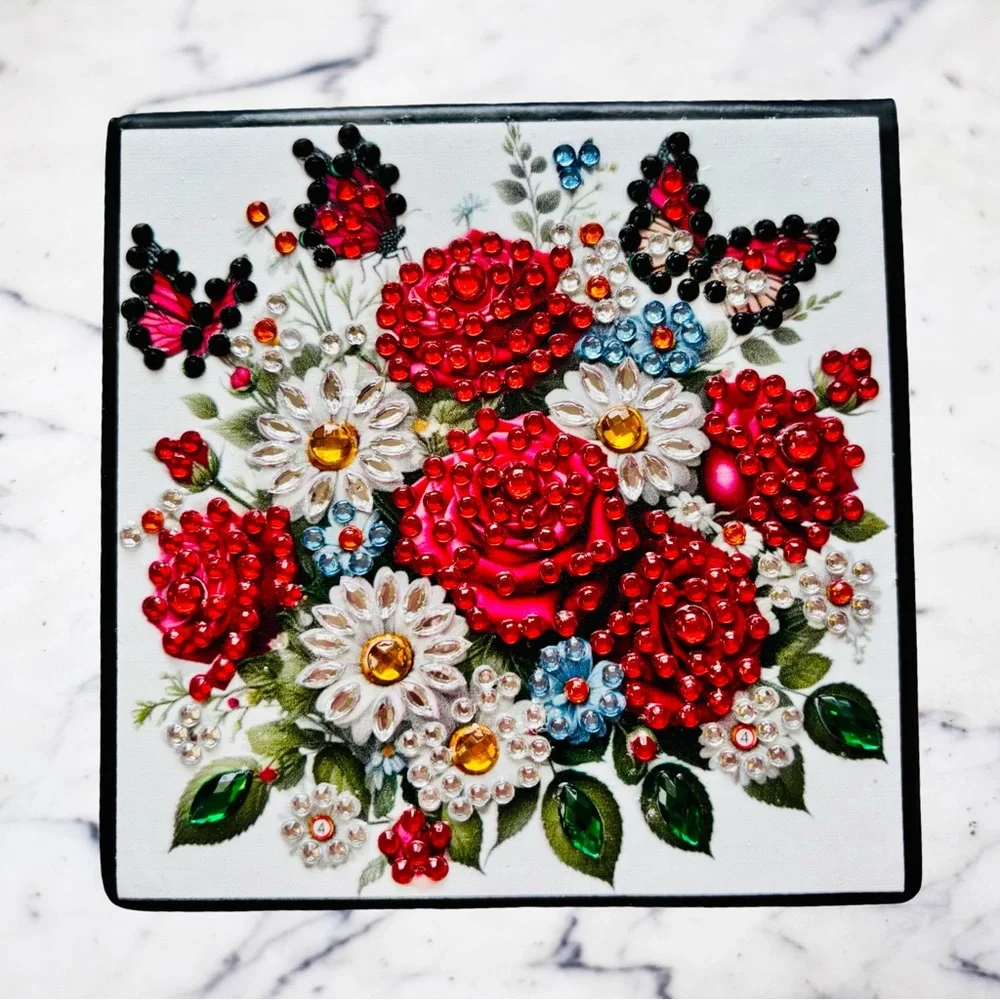 Hand Crafted Diamond Art Floral Desk Set